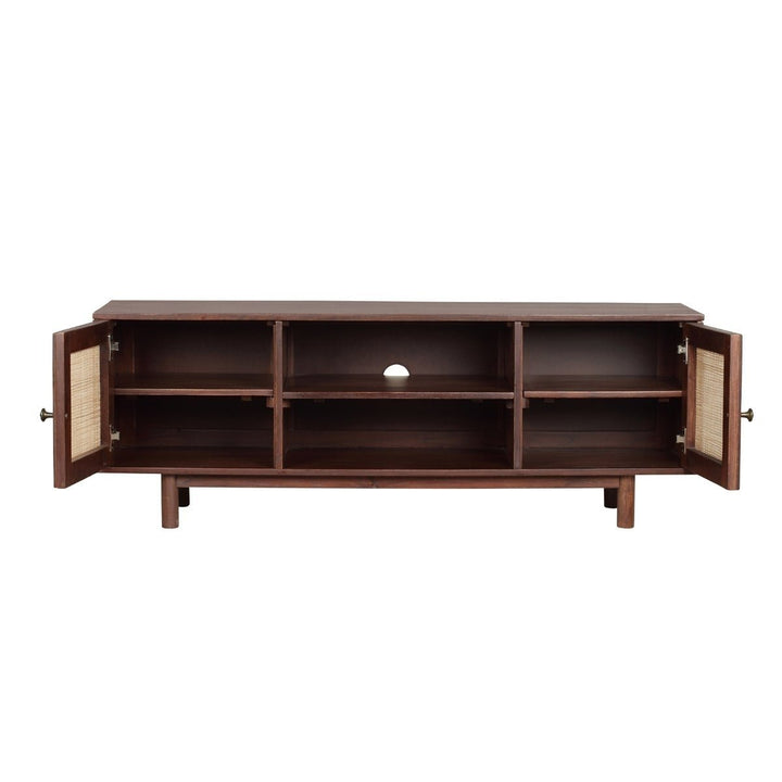 MangoLuxe 55 Inch TV Stand Modern Solid Wood Entertainment Center Brown Rattan Image 7