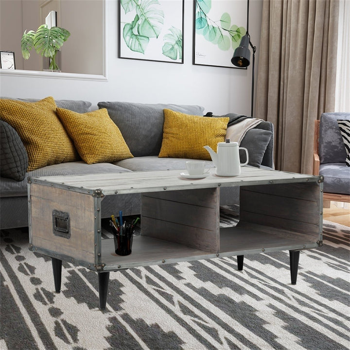 MangoLuxe 46 Inch Gray Wash Coffee Table with Storage Shelf Eco-Friendly Wood Image 1