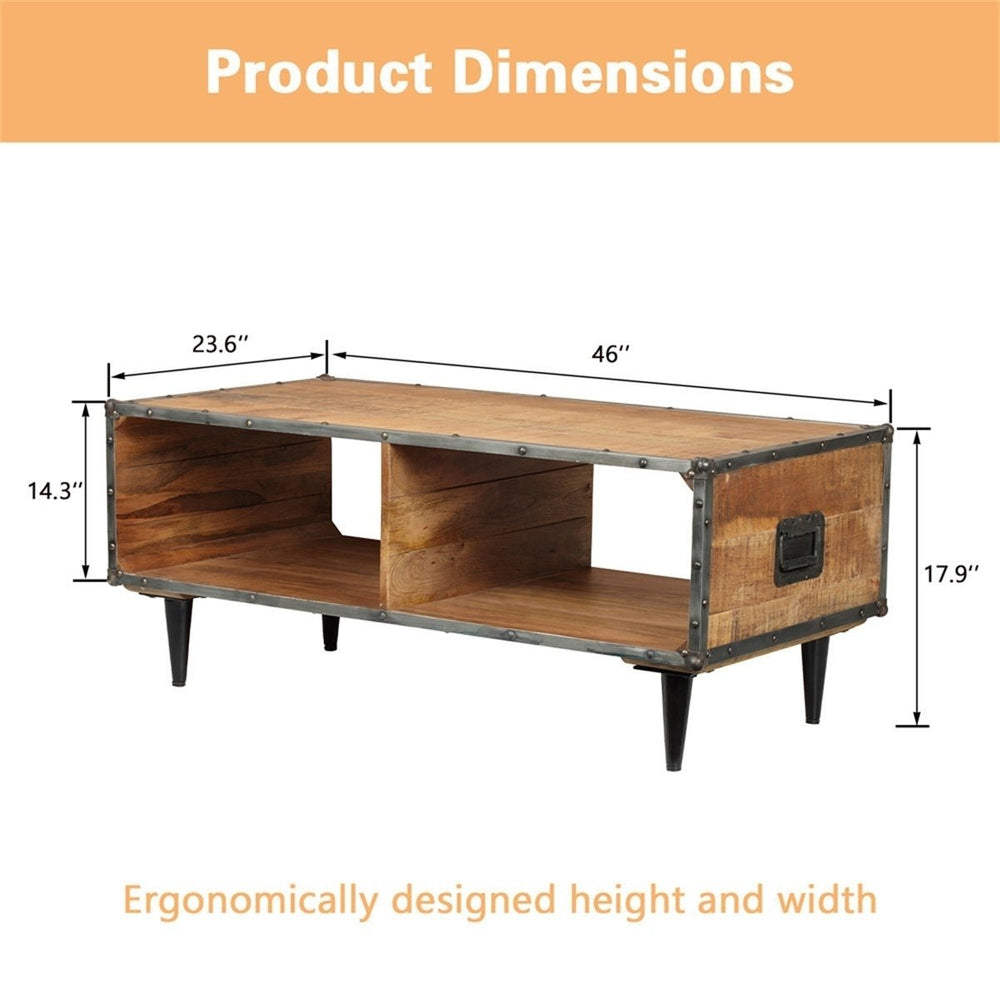 MangoLuxe Coffee Tables,46" Small Coffee Table with Storage Shelf,Modern Wood,Living Room,Reception Room,Rust Brown Image 2