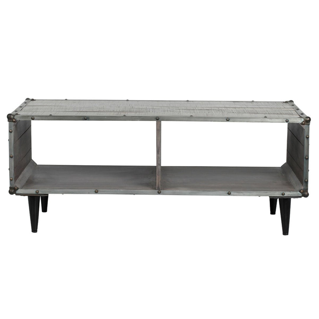 MangoLuxe 46 Inch Gray Wash Coffee Table with Storage Shelf Eco-Friendly Wood Image 7