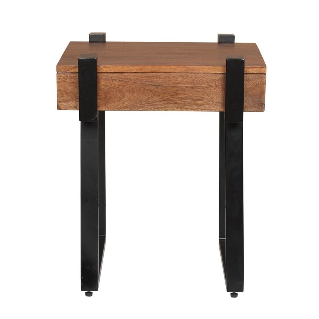 MangoLuxe Solid Wood End Table 18x18 Inches Black Metal Legs Mid Century Modern Image 5