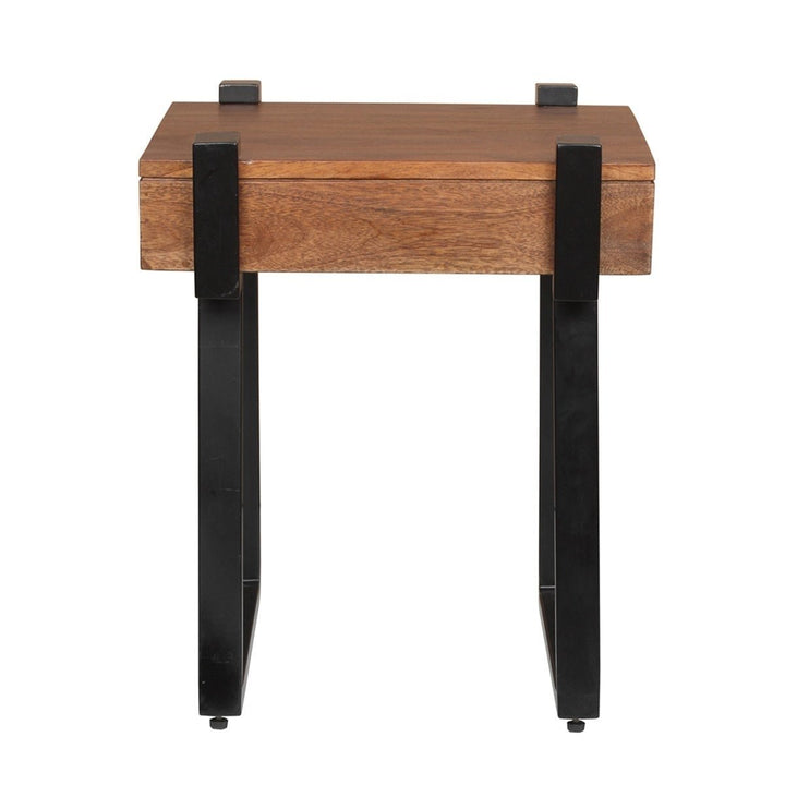 MangoLuxe Solid Wood End Table 18x18 Inches Black Metal Legs Mid Century Modern Image 5