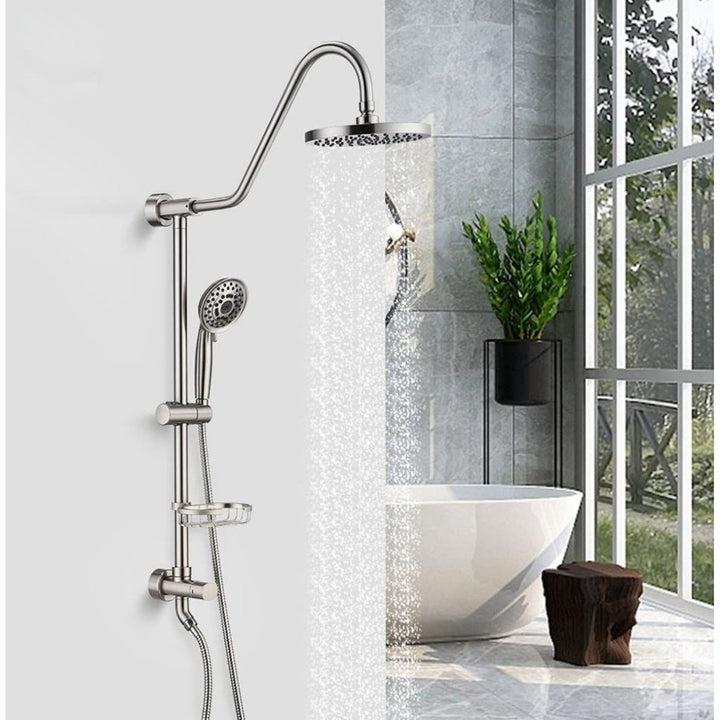 Exbrite Shower System Rain Showerhead Brushed Nickel 5 Spray Settings Adjustable Image 1