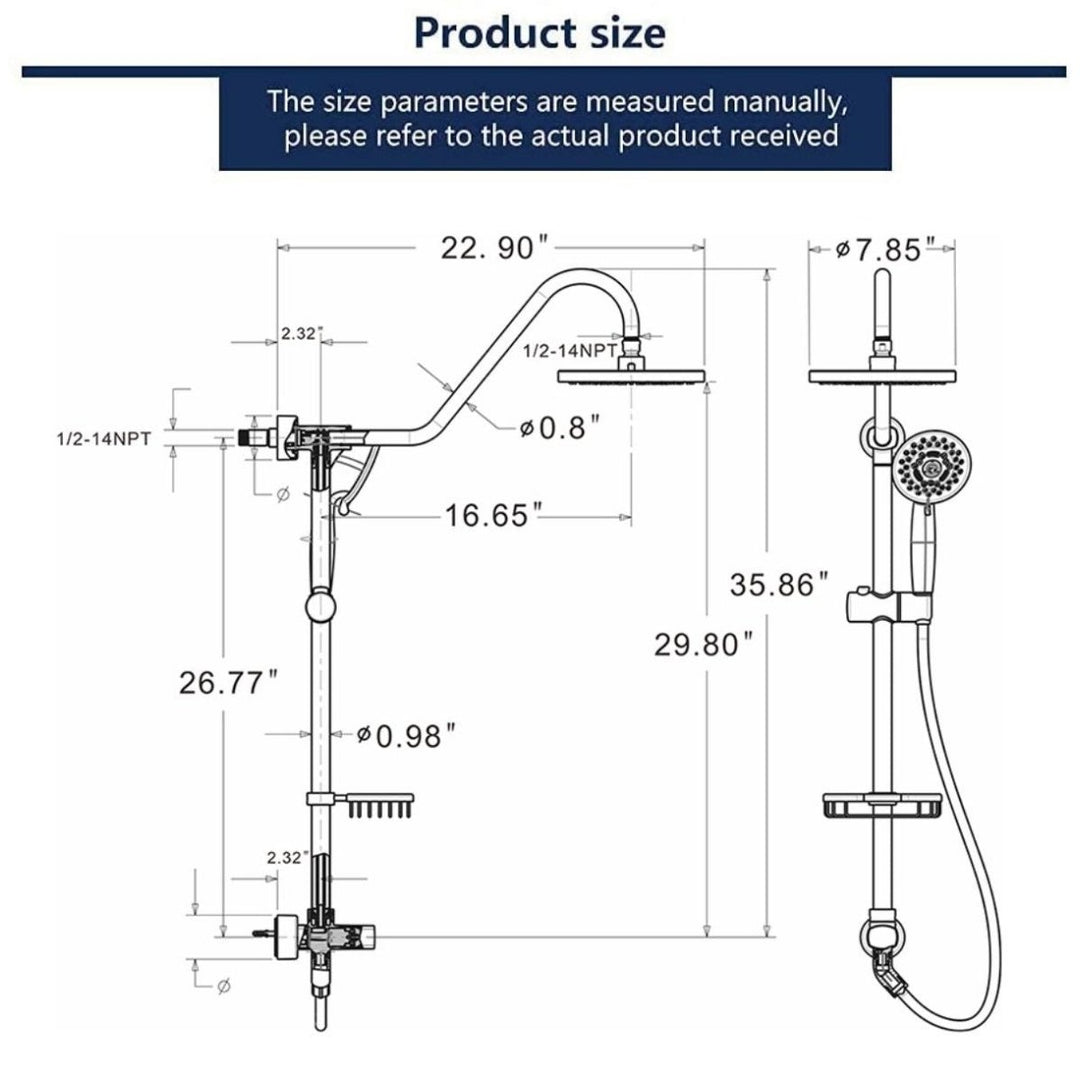 Exbrite Shower System Rain Showerhead Brushed Nickel 5 Spray Settings Adjustable Image 2