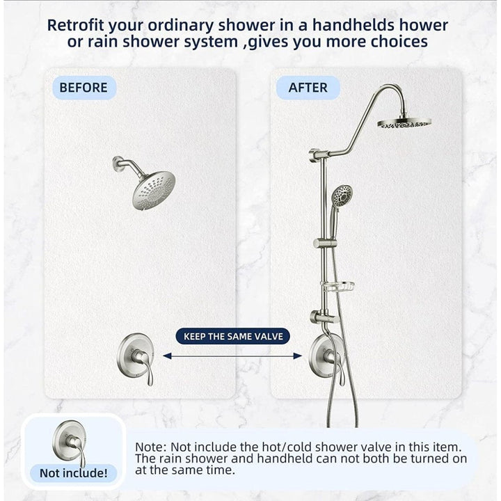 Exbrite Shower System Rain Showerhead Brushed Nickel 5 Spray Settings Adjustable Image 7