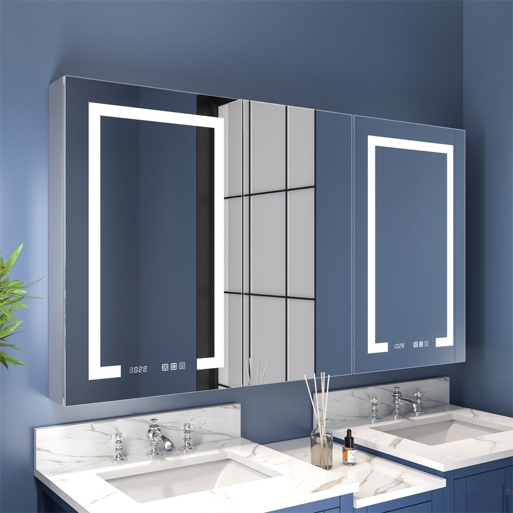 Boost-M2 56x32 Bathroom Lighted Medicine Cabinet with Mirror Recessed or Surface Image 1