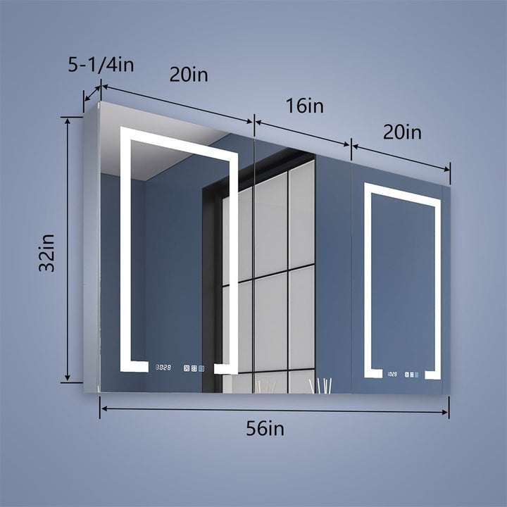 Boost-M2 56x32 Bathroom Lighted Medicine Cabinet with Mirror Recessed or Surface Image 2