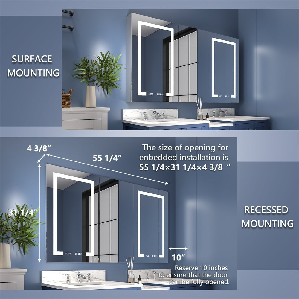 Boost-M2 56x32 Bathroom Lighted Medicine Cabinet with Mirror Recessed or Surface Image 3