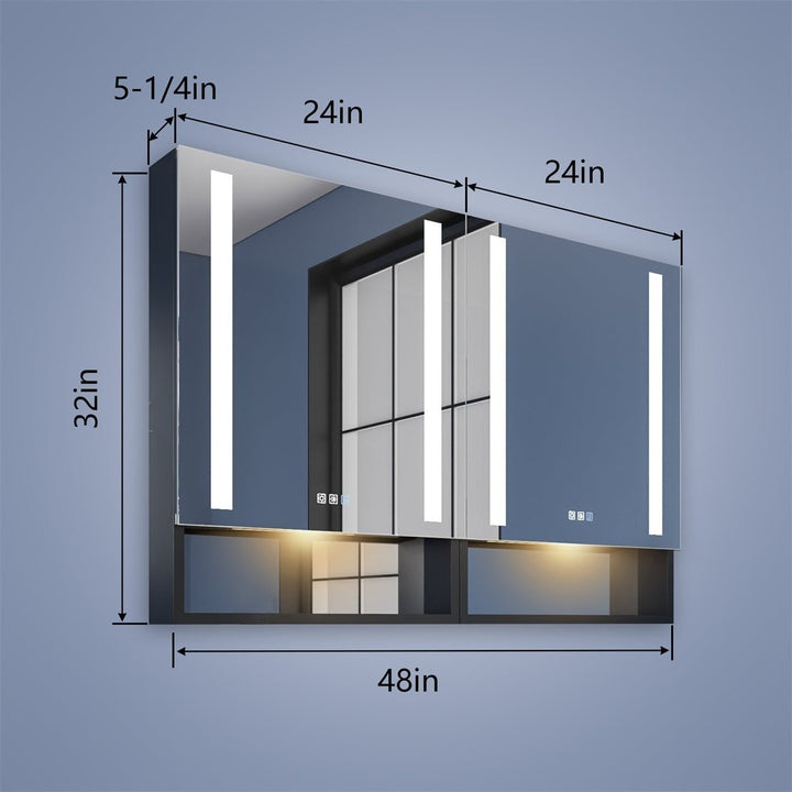 Ample 48in Bathroom Medicine Cabinet Mirror Lights Defog Recessed Surface Mount Image 3