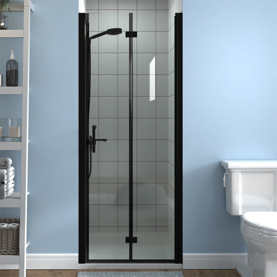 Adapt Folding Shower Door 30-31.3in W 72in H Matte Black Semi-Frameless Glass Image 1