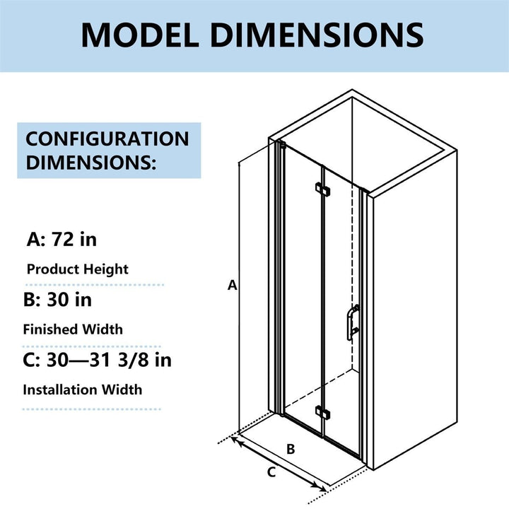 Adapt Folding Shower Door 30-31.3in W 72in H Matte Black Semi-Frameless Glass Image 2