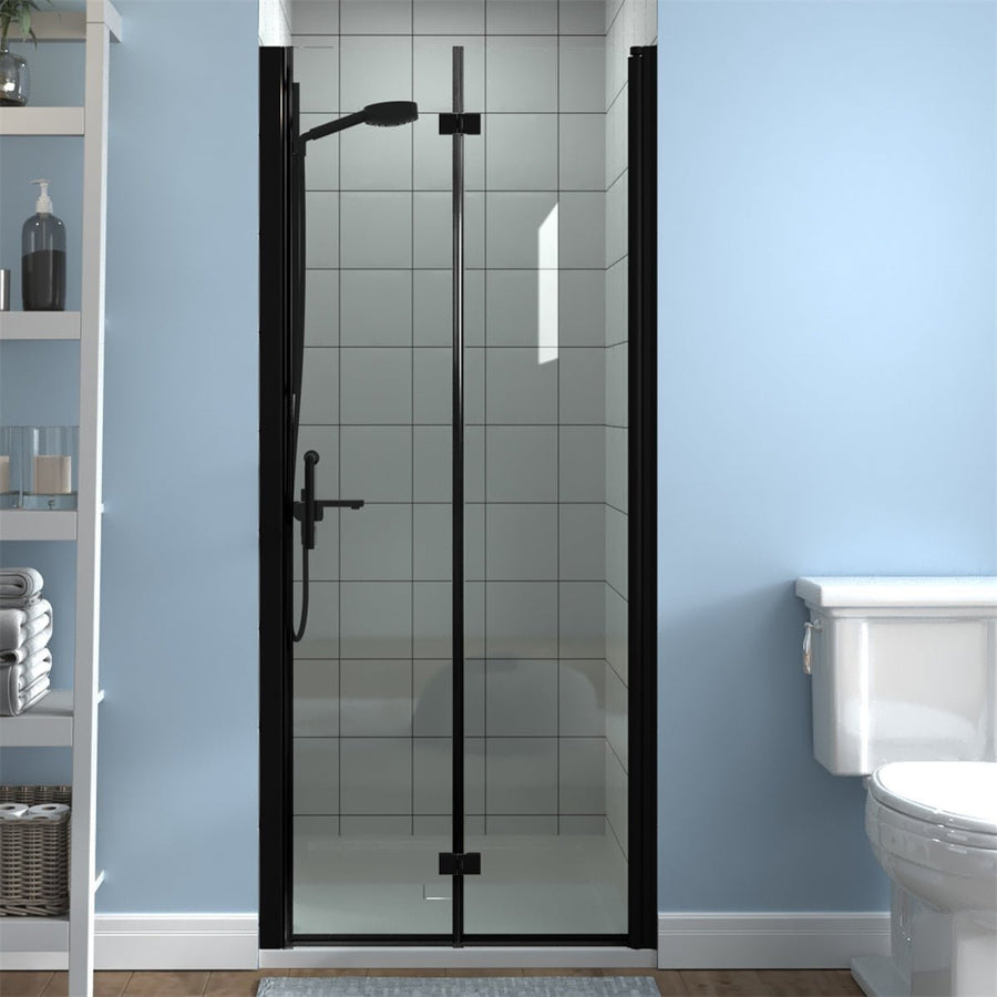 Exbrite Adapt Bifold Shower Door 32-33 in.W x 72 in.H Pivot Swing Shower Doors,Matte Black,Tempered Shower Glass Image 1