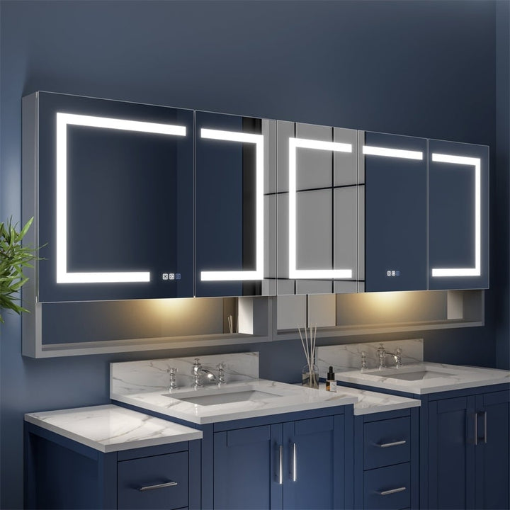 Ample 84" W x 32" H LED Lighted Mirror Chrome Medicine Cabinet with Shelves for Bathroom Recessed or Surface Mount Image 8