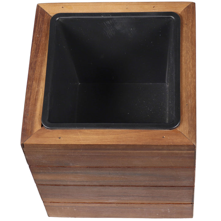 Sunnydaze 3-Piece Square Wood Planter Box with Liner - Light Brown Image 7