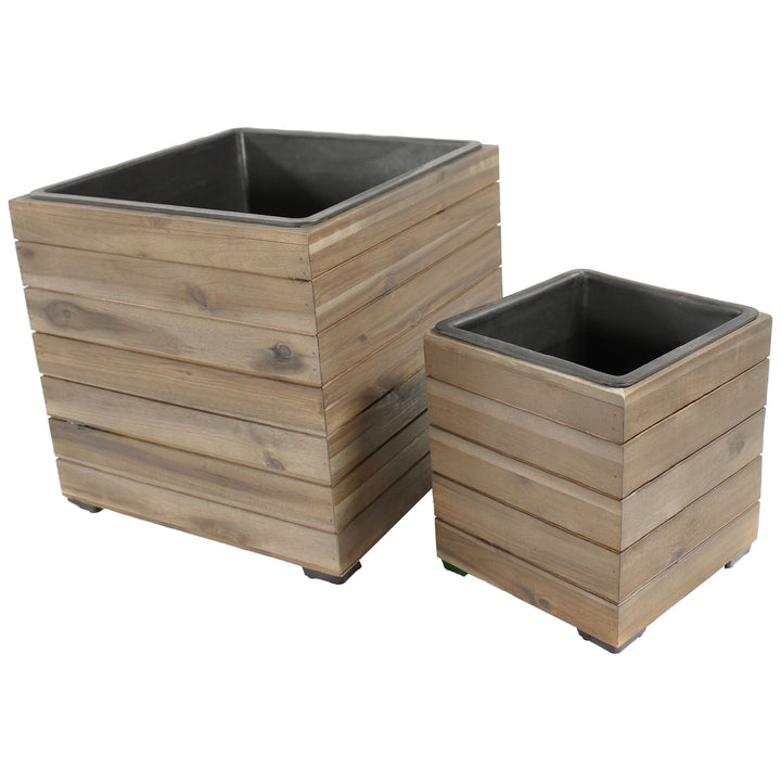 Sunnydaze 2-Piece Square Wood Planter Box with Liner - Anthracite Image 1