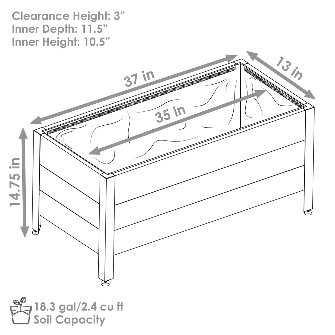 Sunnydaze Acacia Wood Raised Garden Bed with Planter Bag - 14.75" H - Gray Image 3