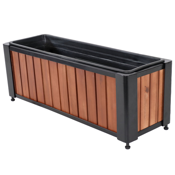 Sunnydaze Acacia Wood Slatted Planter Box with Removable Insert Image 1