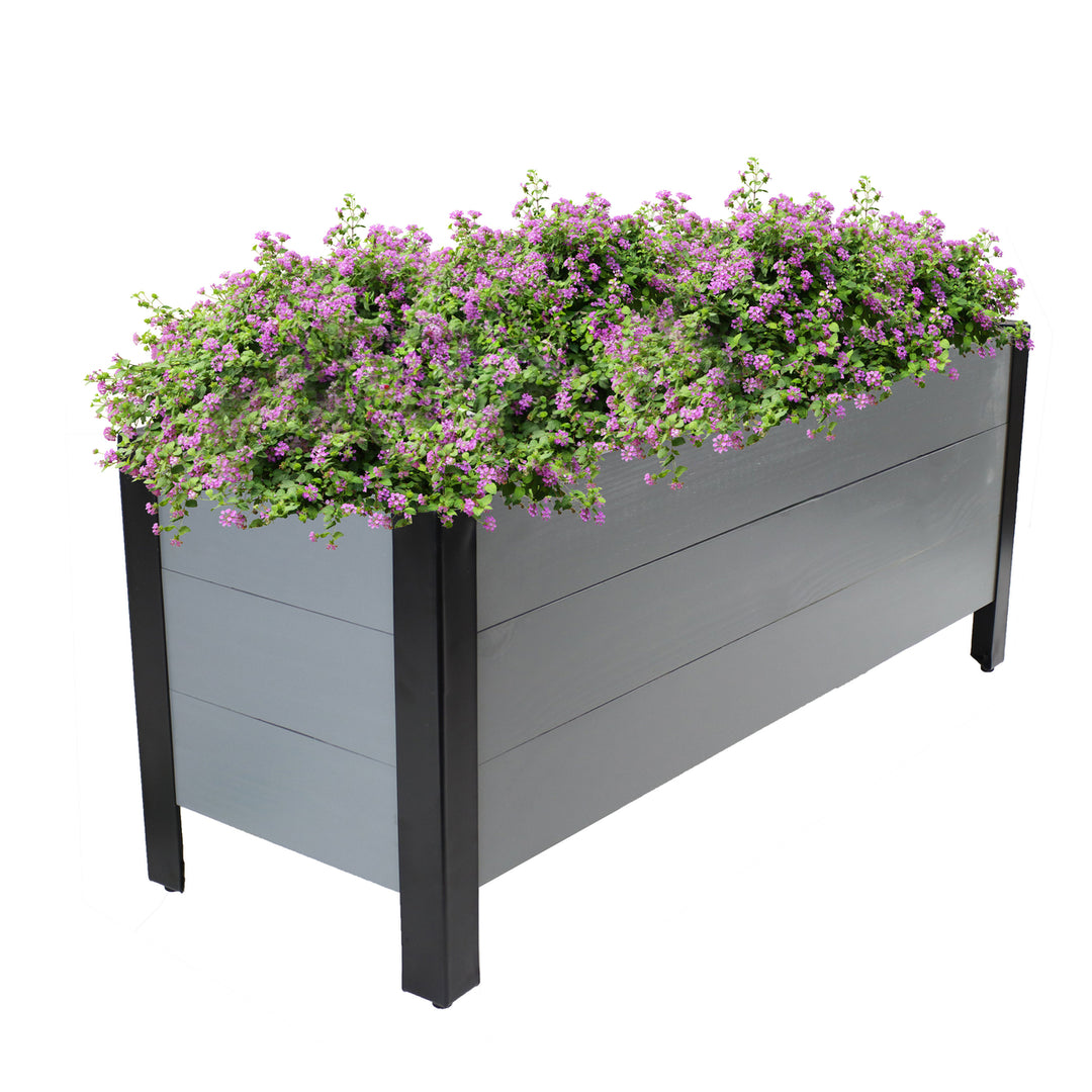 Sunnydaze Acacia Wood Raised Garden Bed with Planter Bag - 14.75" H - Gray Image 6