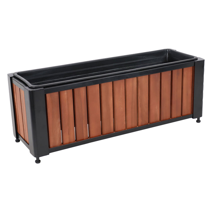 Sunnydaze Acacia Wood Slatted Planter Box with Removable Insert Image 8