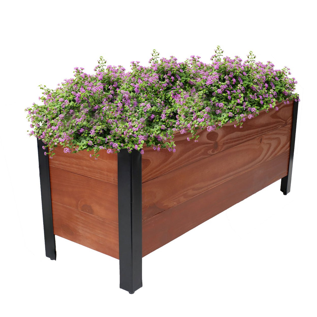 Sunnydaze Acacia Wood Raised Garden Bed with Planter Bag - 14.75" H - Brown Image 12