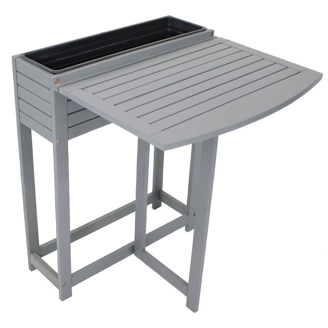 Sunnydaze Acacia Wood Folding Table with Planter Box - 30.5" H - Gray Image 1