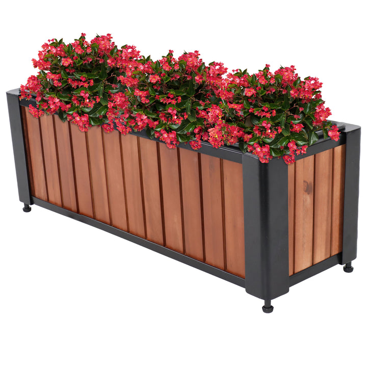 Sunnydaze Acacia Wood Slatted Planter Box with Removable Insert Image 6