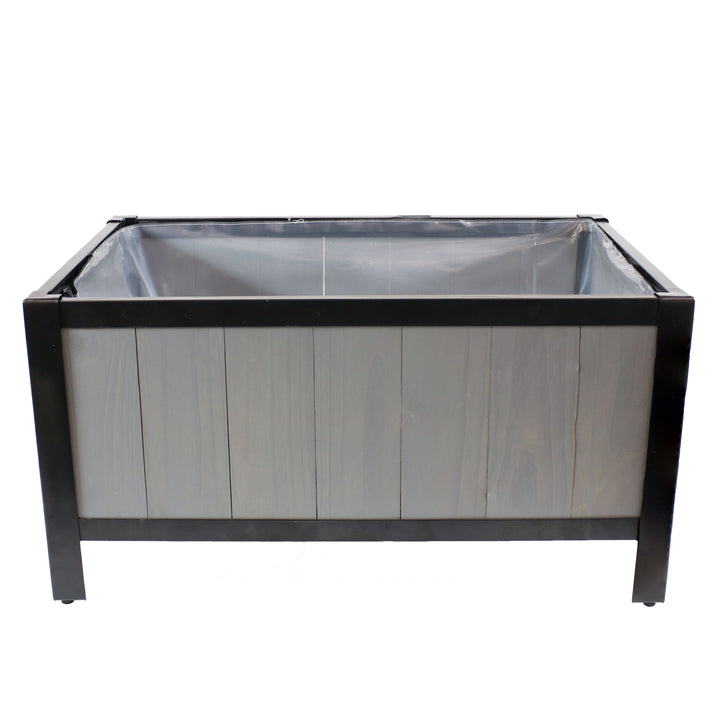 Sunnydaze Acacia Steel-Frame Planter Box with Planter Bag - 15.5" H - Gray Image 8