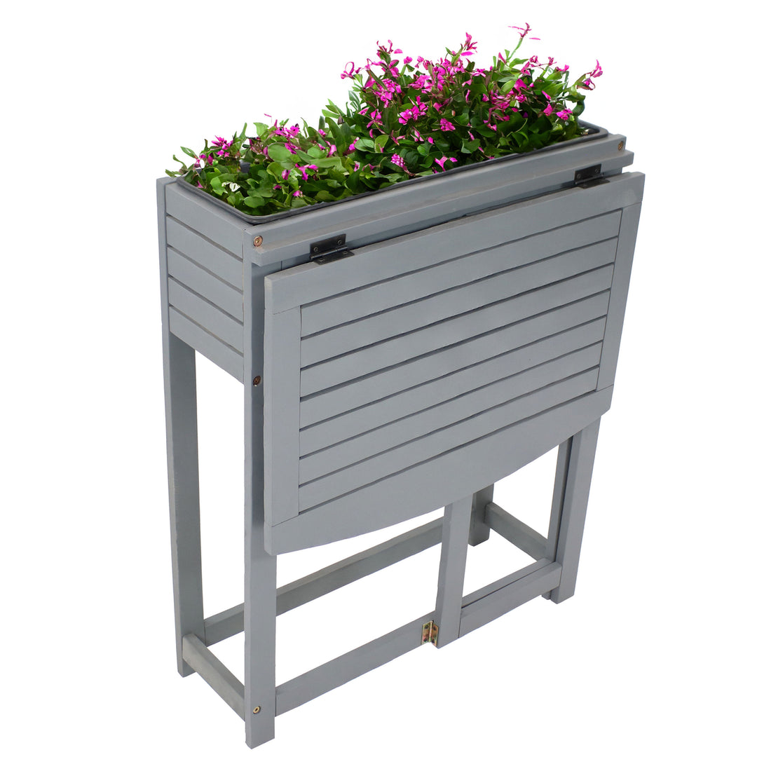 Sunnydaze Acacia Wood Folding Table with Planter Box - 30.5" H - Gray Image 6