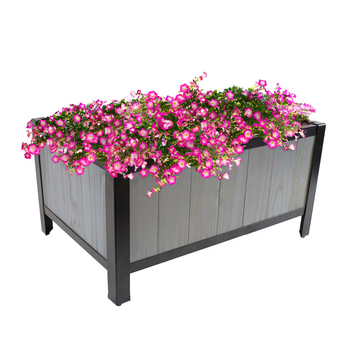 Sunnydaze Acacia Steel-Frame Planter Box with Planter Bag - 15.5" H - Gray Image 6