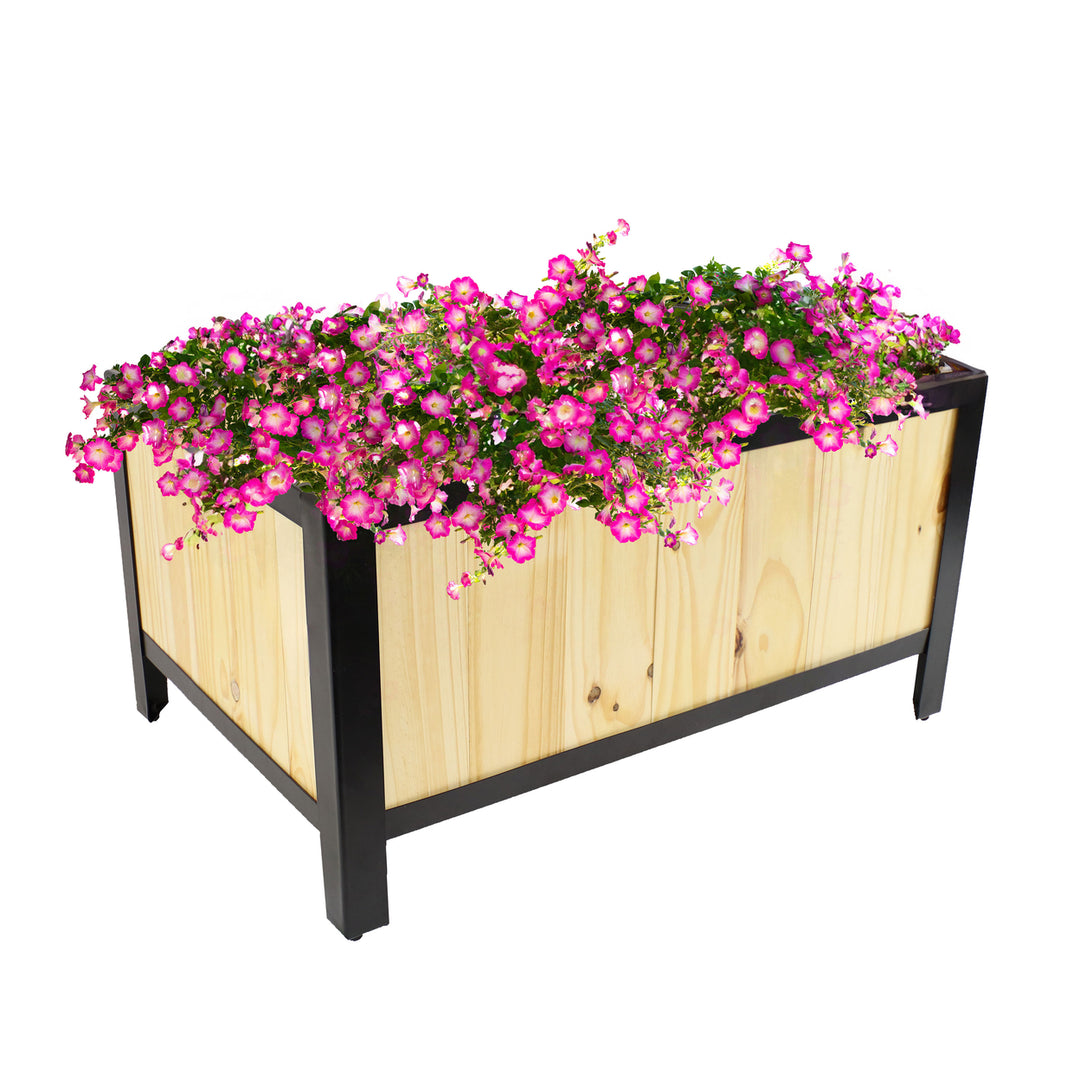 Sunnydaze Acacia Planter Box with Planter Bag - 15.5" H - Natural Image 7