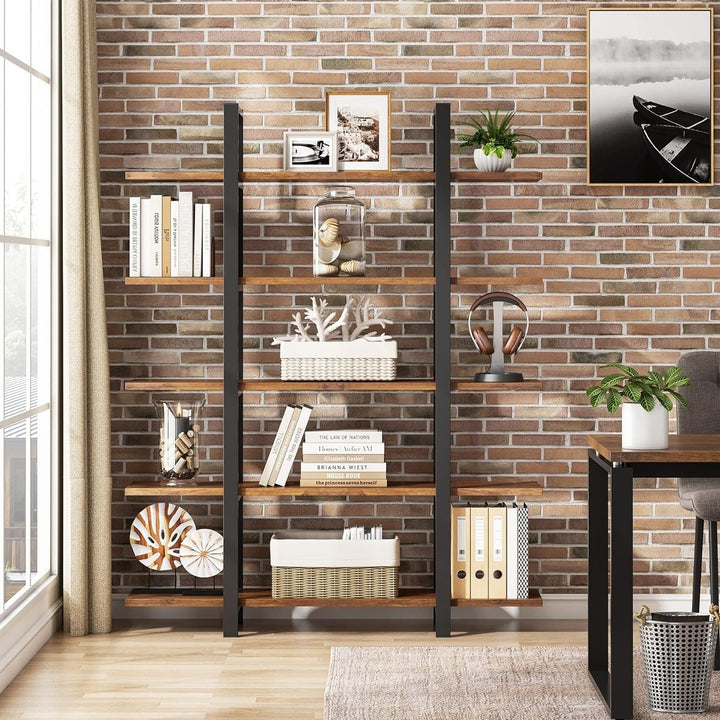 Tribesigns 5-Tier Bookshelf Rustic Brown Open Bookcase Metal Frame 71.7" Tall Image 2