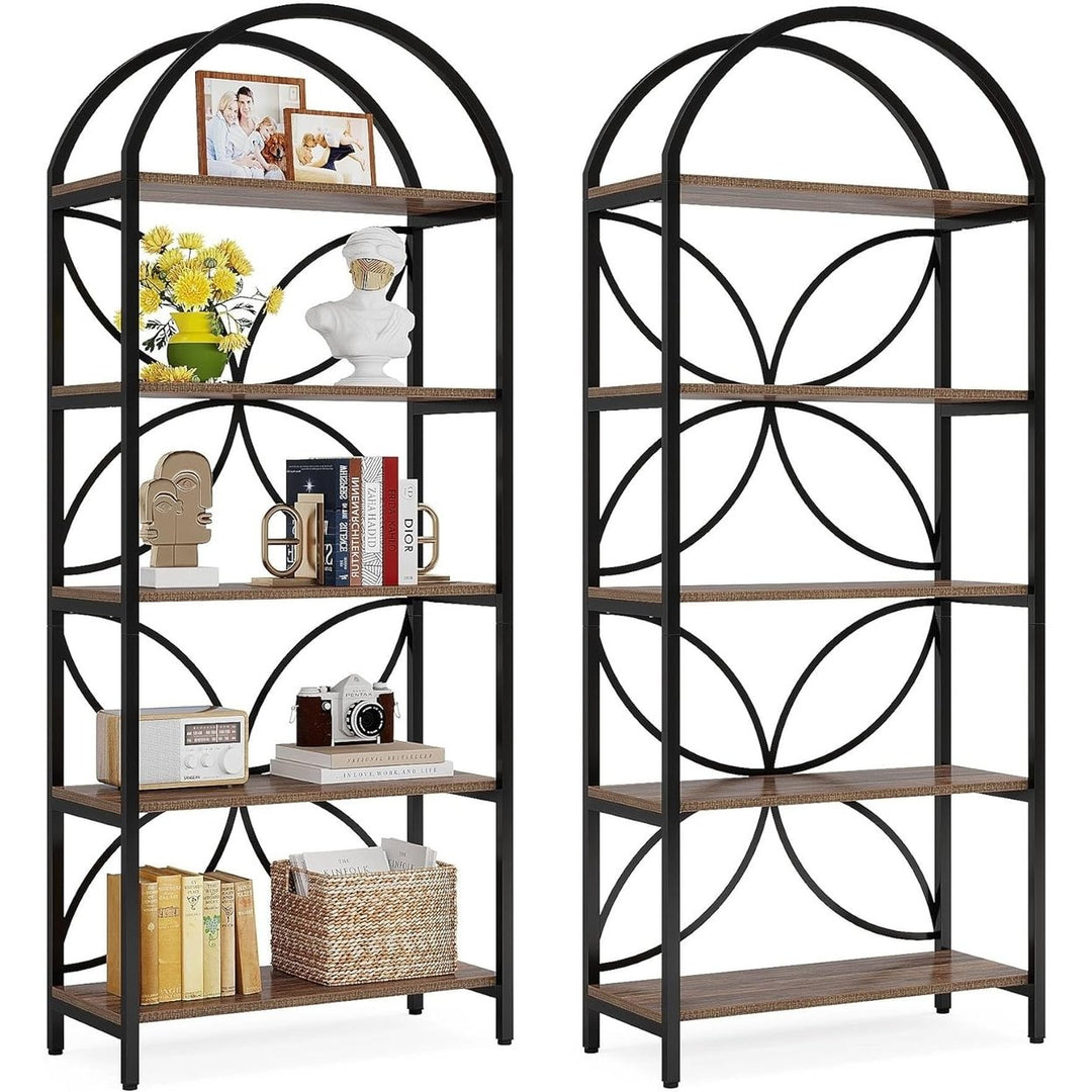 Tribesigns 74.8" 5-Tier Bookshelf, Tall Arched Bookcase Shelf Storage Organizer, Industrial Book Rack with Metal Frame Image 4