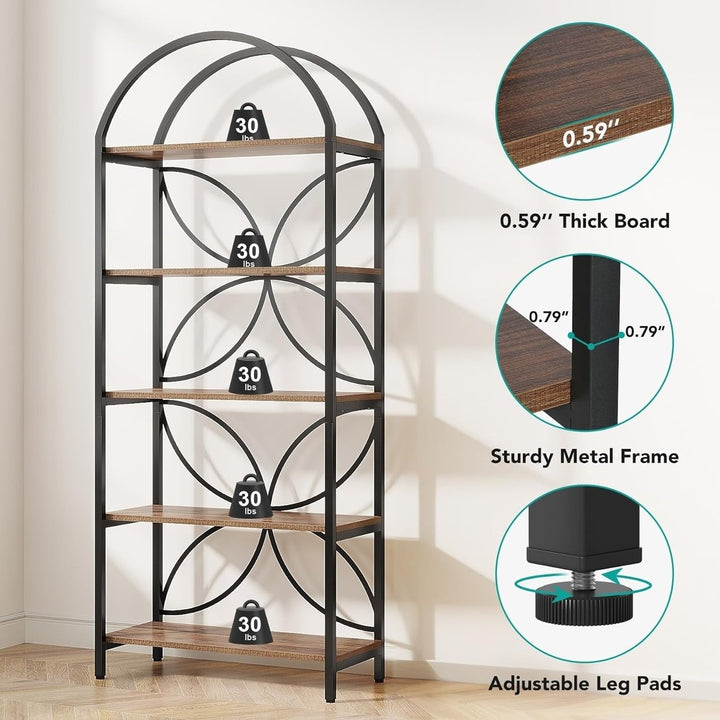 Tribesigns 74.8" 5-Tier Bookshelf, Tall Arched Bookcase Shelf Storage Organizer, Industrial Book Rack with Metal Frame Image 5