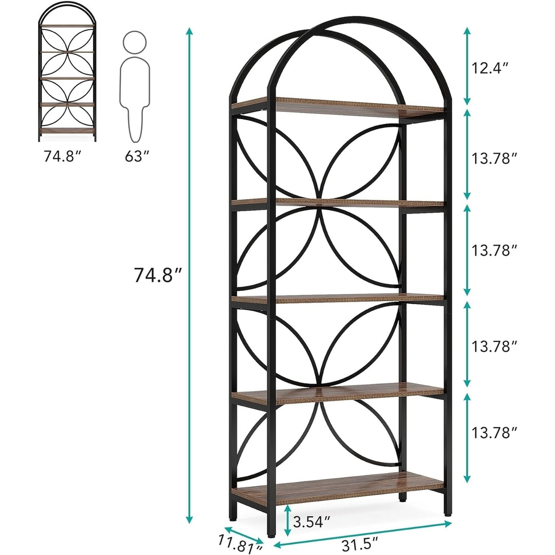 Tribesigns 74.8" 5-Tier Bookshelf, Tall Arched Bookcase Shelf Storage Organizer, Industrial Book Rack with Metal Frame Image 6