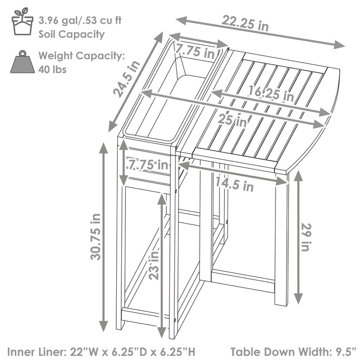 Sunnydaze Acacia Wood Folding Table with Planter Box - 30.5" H - Gray Image 3