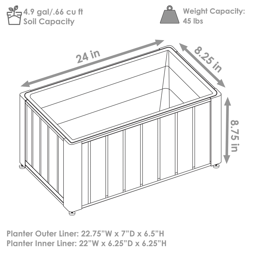 Sunnydaze Acacia Wood Slatted Planter Box with Removable Insert Image 3