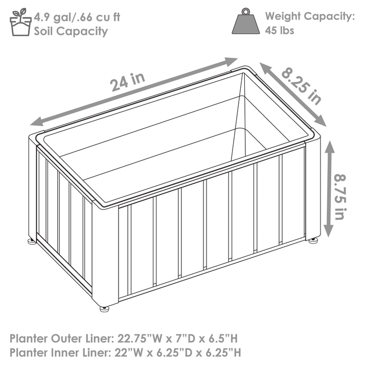 Sunnydaze Acacia Wood Slatted Planter Box with Removable Insert Image 3