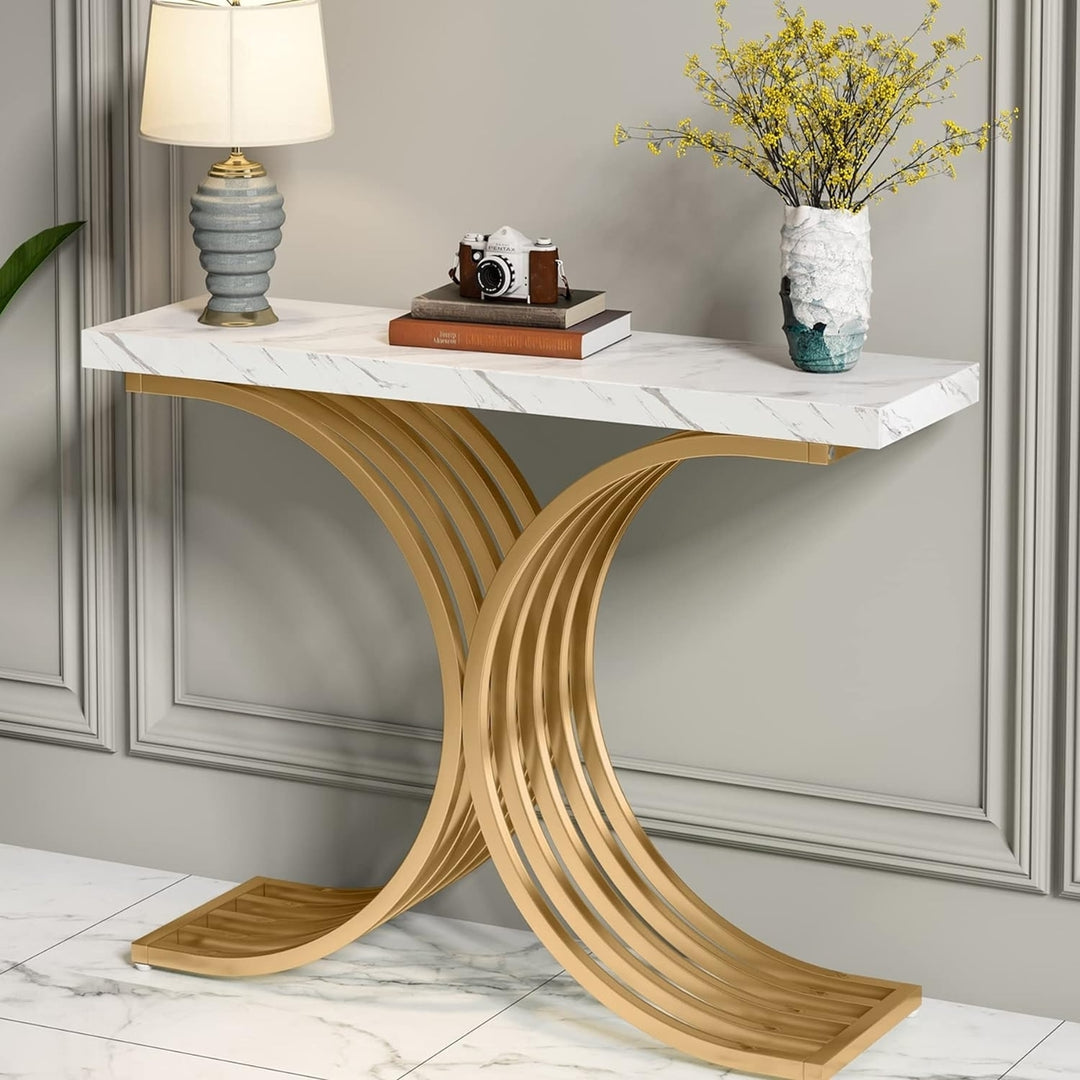 Tribesigns 39" Entryway Console Table Gold Metal Faux Marble Accent Table Image 1