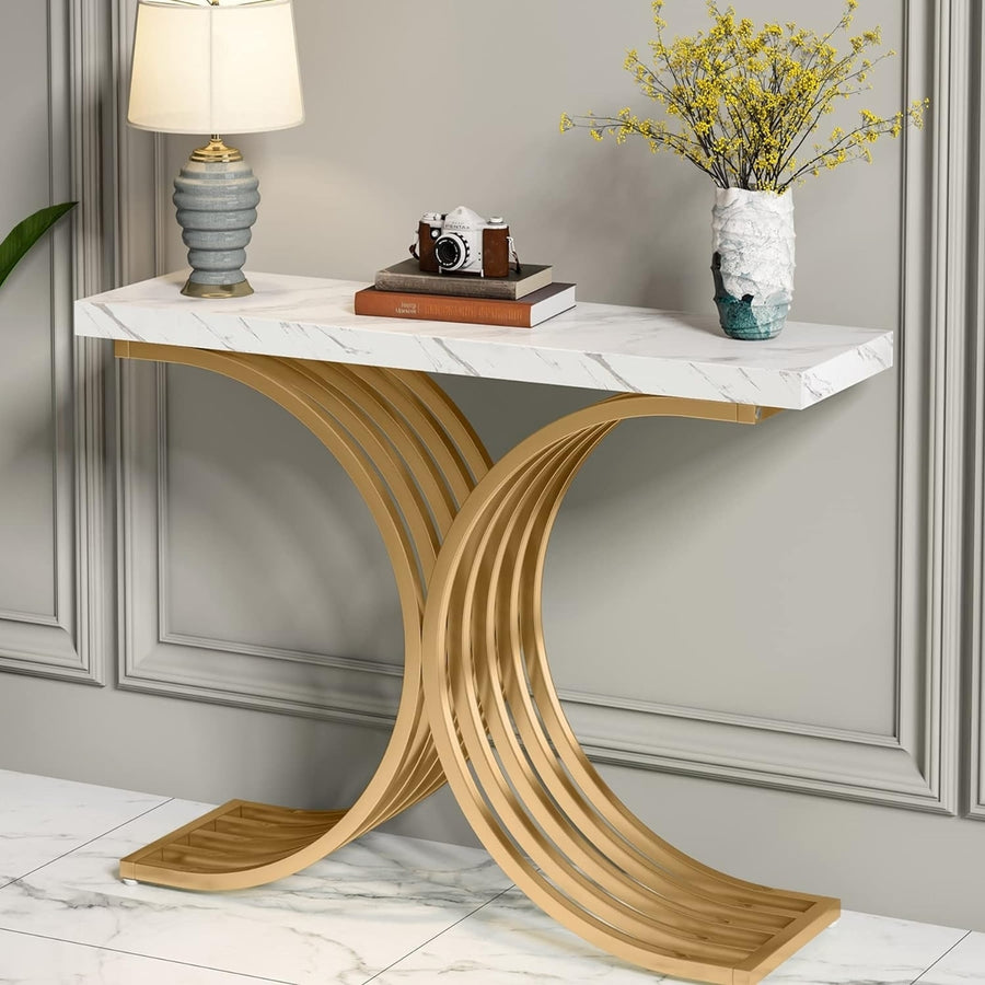 Tribesigns Entryway Console Table with Gold Metal Base, 39" Modern Foyer Entry Tables, Narrow Sofa Accent Table with Image 1