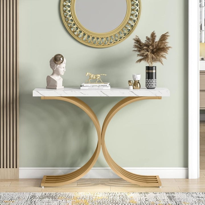 Tribesigns 39" Entryway Console Table Gold Metal Faux Marble Accent Table Image 2