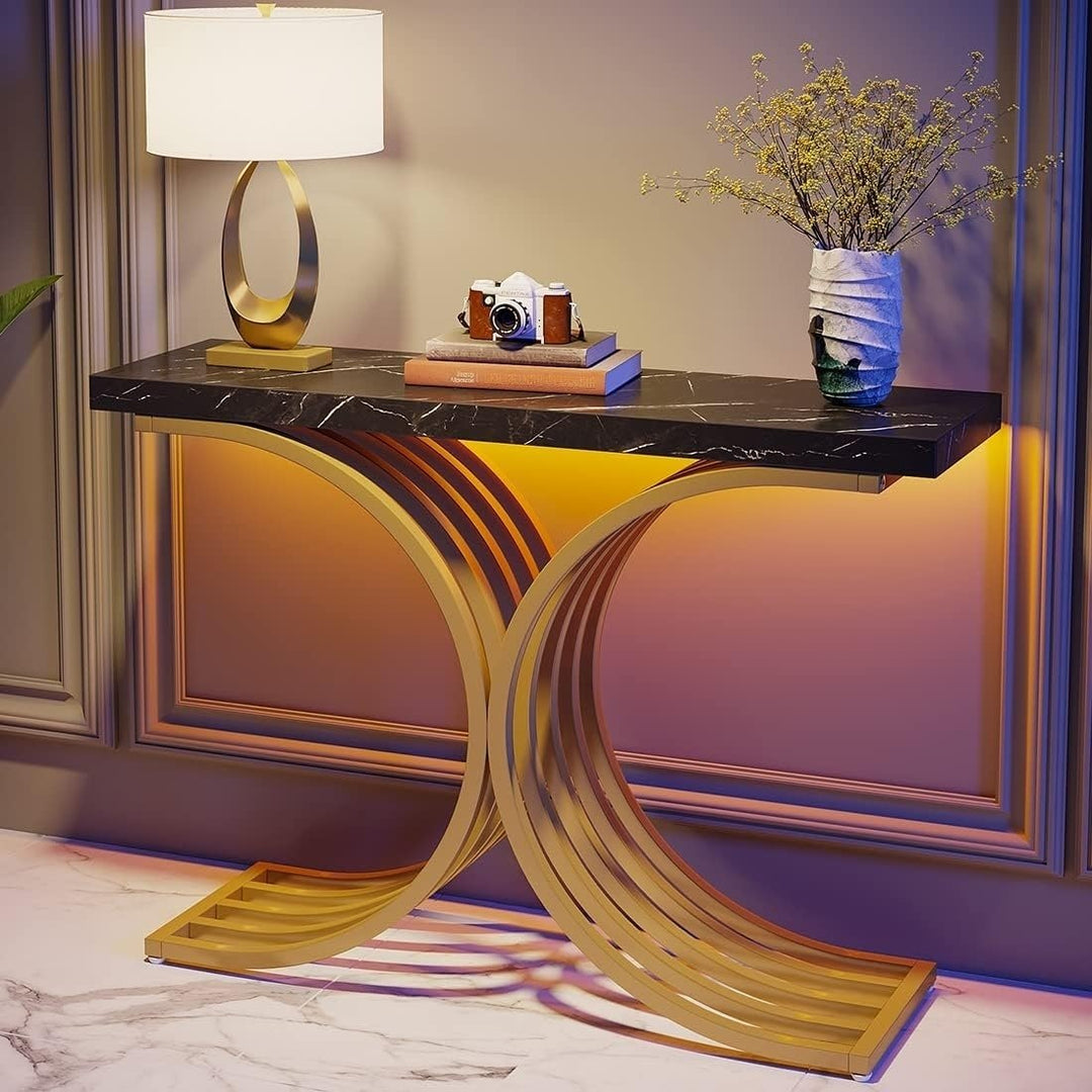 Tribesigns Entryway Console Table with Gold Metal Base, 39" Modern Foyer Entry Tables, Narrow Sofa Accent Table with Image 5