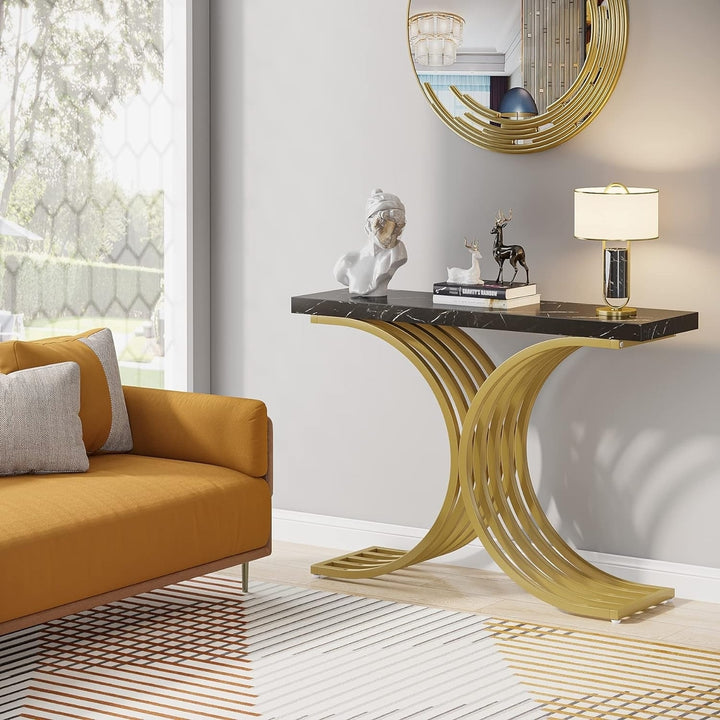 Tribesigns Entryway Console Table with Gold Metal Base, 39" Modern Foyer Entry Tables, Narrow Sofa Accent Table with Image 6