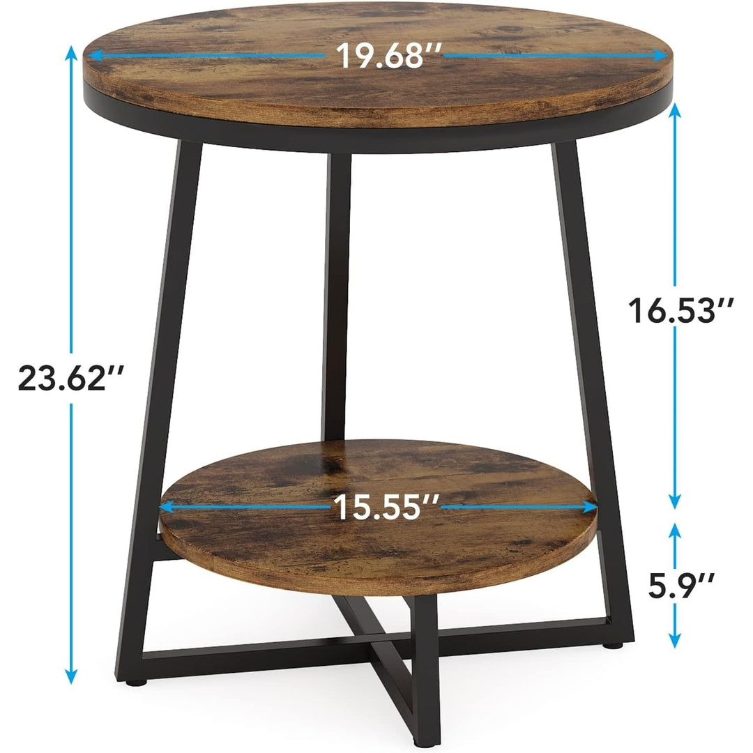 Tribesigns End Table, 2 Tier Round Side Table with Storage Shelf, Industrial Nightstand Bedside Table Coffee Accent Image 3