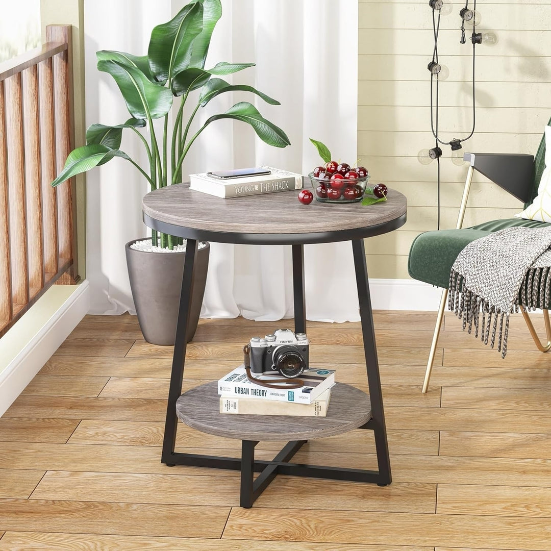 Tribesigns End Table, 2 Tier Round Side Table with Storage Shelf, Industrial Nightstand Bedside Table Coffee Accent Image 4