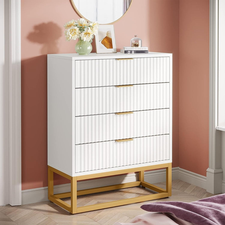 Tribesigns 4 Drawers Dresser, Modern Dressers with Fluted Panel and Metal Frame, Wood Storage Chest of Drawers Image 1