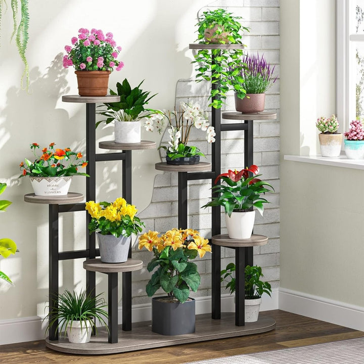 Tribesigns Multi-Tiered Plant Stand 11 Pot Indoor Outdoor Metal Wood 39.37" Image 1