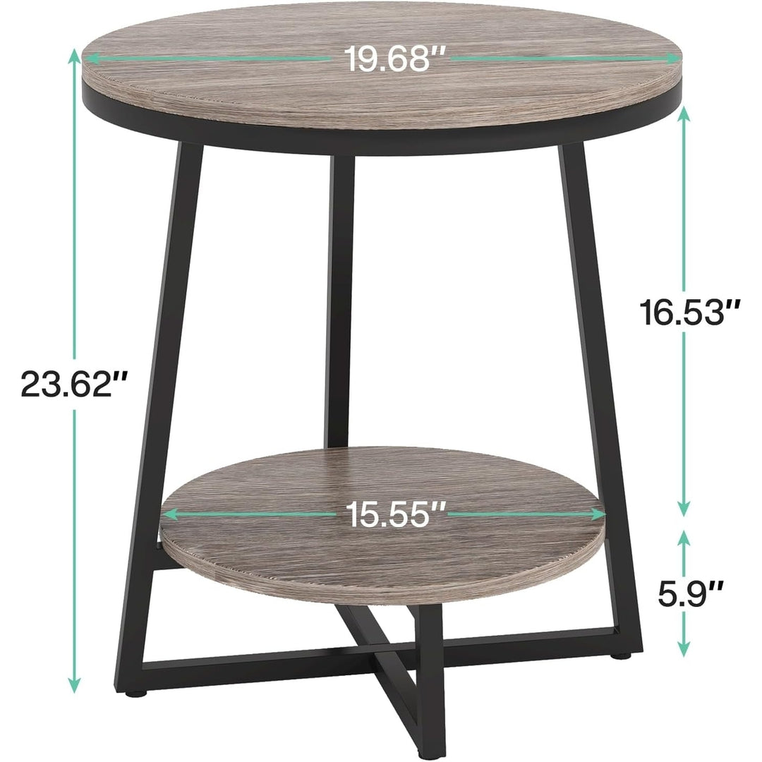 Tribesigns End Table, 2 Tier Round Side Table with Storage Shelf, Industrial Nightstand Bedside Table Coffee Accent Image 6