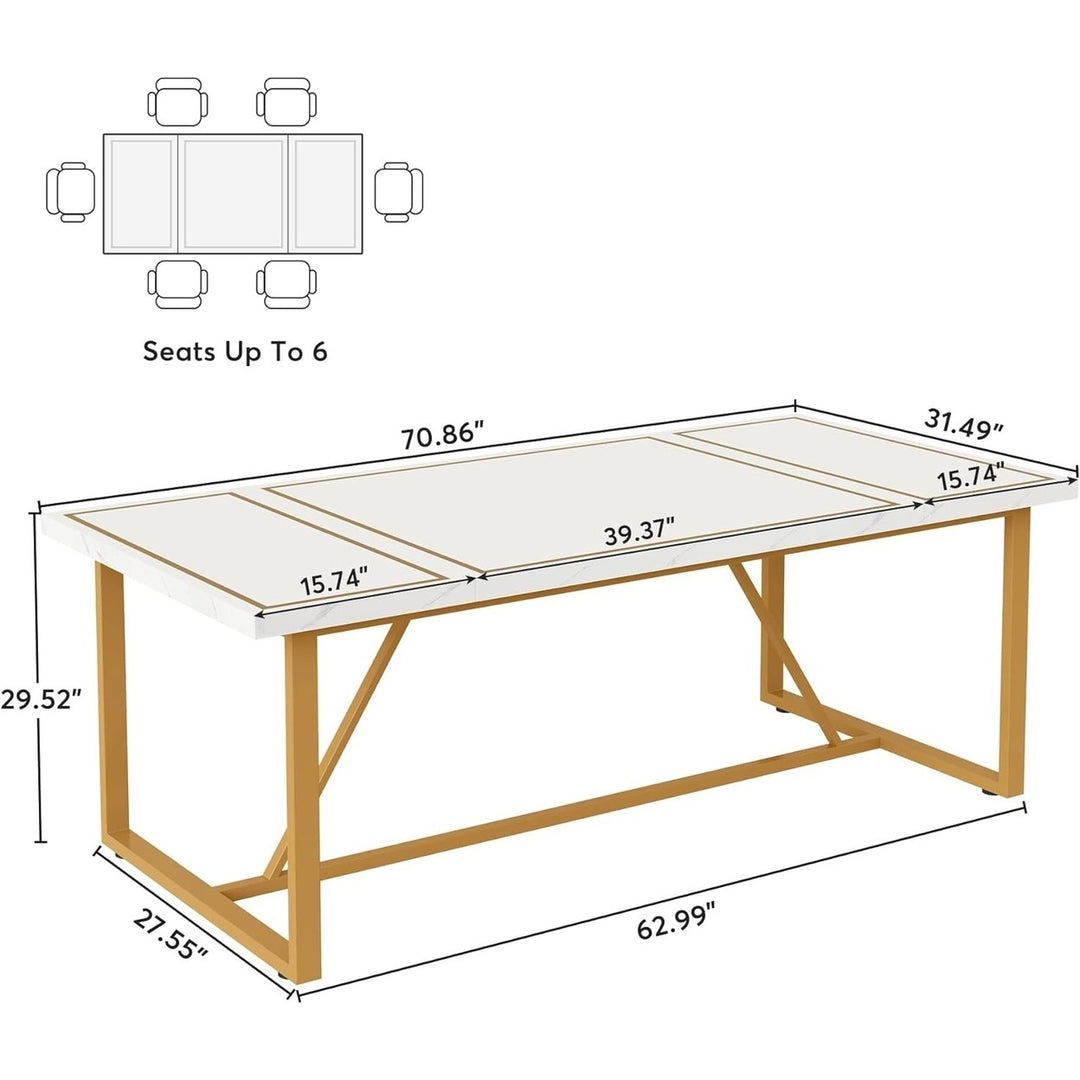 Tribesigns 70.86 Inch White Dining Table for 6-8 Gold Metal Base Rectangle Image 6