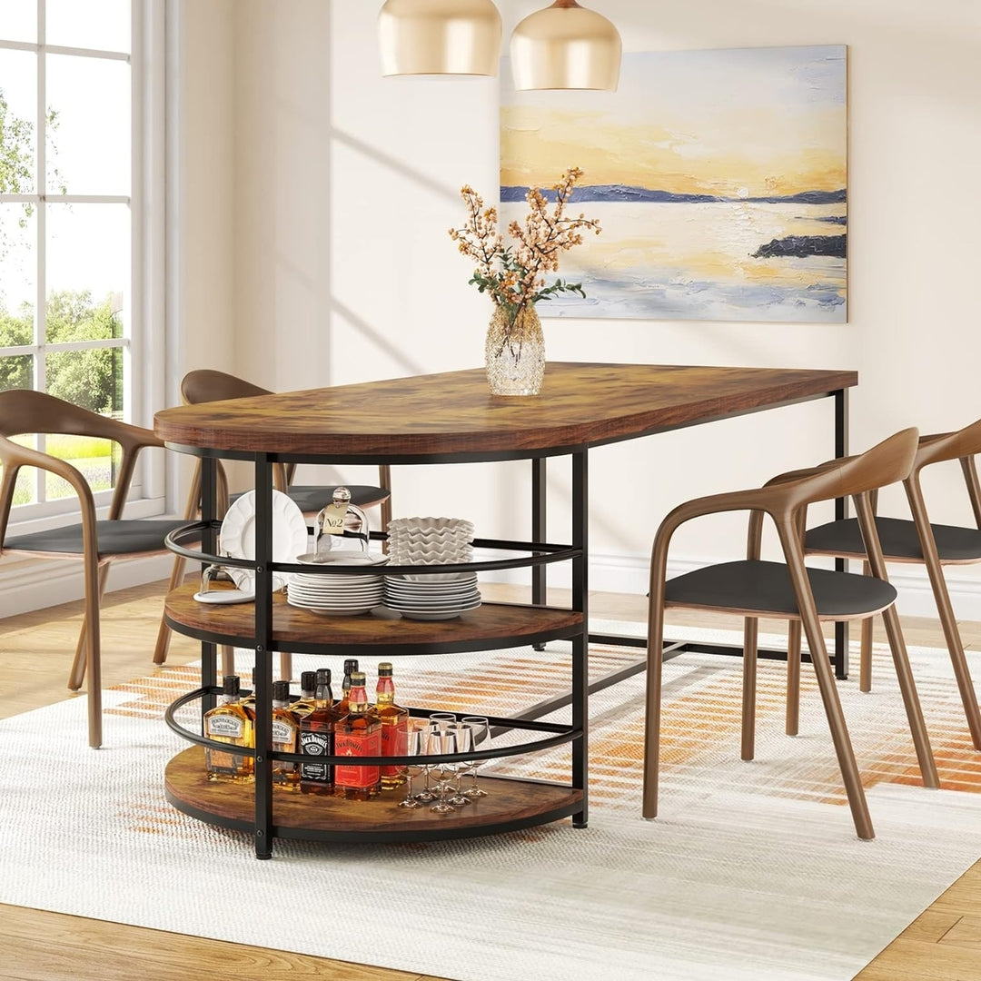 Tribesigns Dining Table for 4 with Storage Shelf, 3-Tiers Wood Kitchen Table 70.9" Long Dinner Table with Metal Frame Image 3
