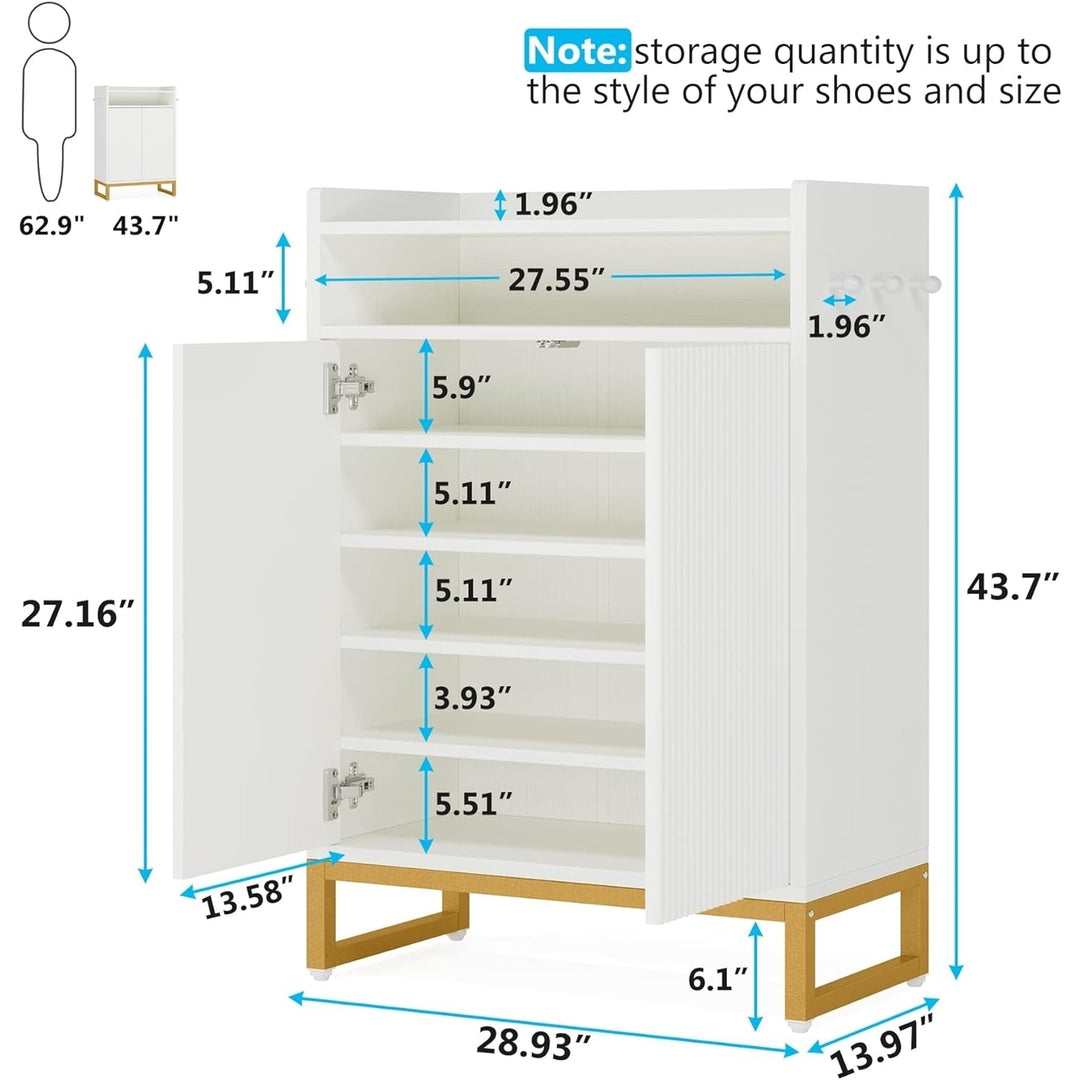 Tribesigns Shoe Cabinet 5-Tier Shoe Storage Cabinet with Open Shelves and Hooks, Freestanding Wooden Shoe Rack Storage Image 7